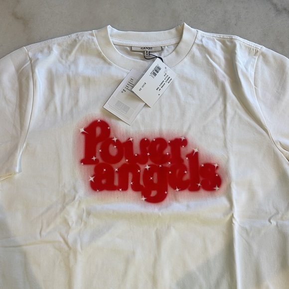 NWT GANNI POWER ANGELS WHITE COTTON TEE. M - Picture 3 of 9